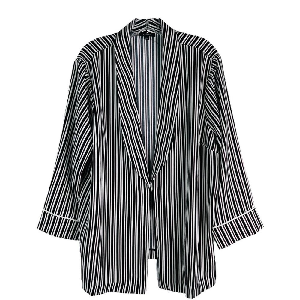 NEW Alfani black white pink striped preppy office open lightweight blazer XXL